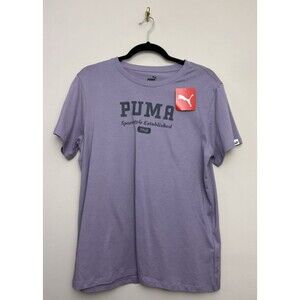 Puma Short Sleeve Large Purple Cotton Crew Neck Logo First String Womens